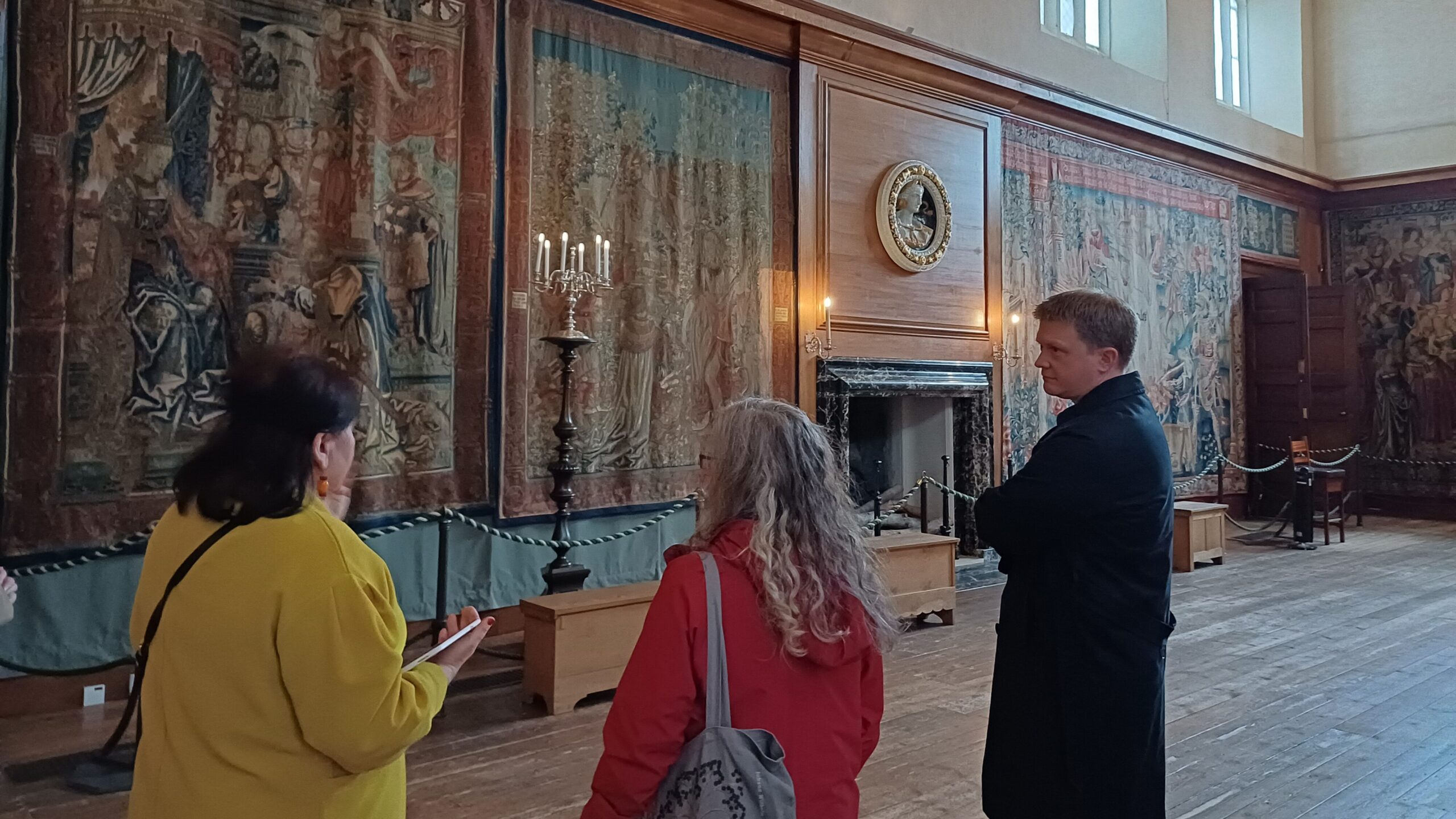 Dr  Constantina Vlachou-Mogire, Professor Meggen Gondek and Daniel Jackson in the Great Watching Chamber 